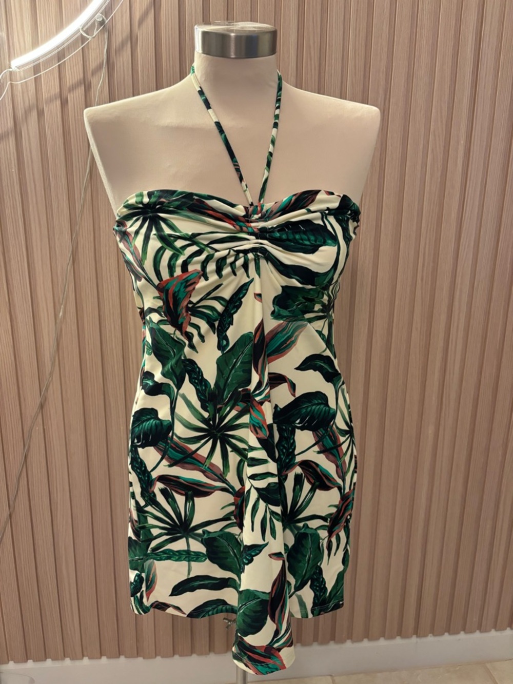 Andie Strapless Waikiki Swim Dress Ivory/Palm